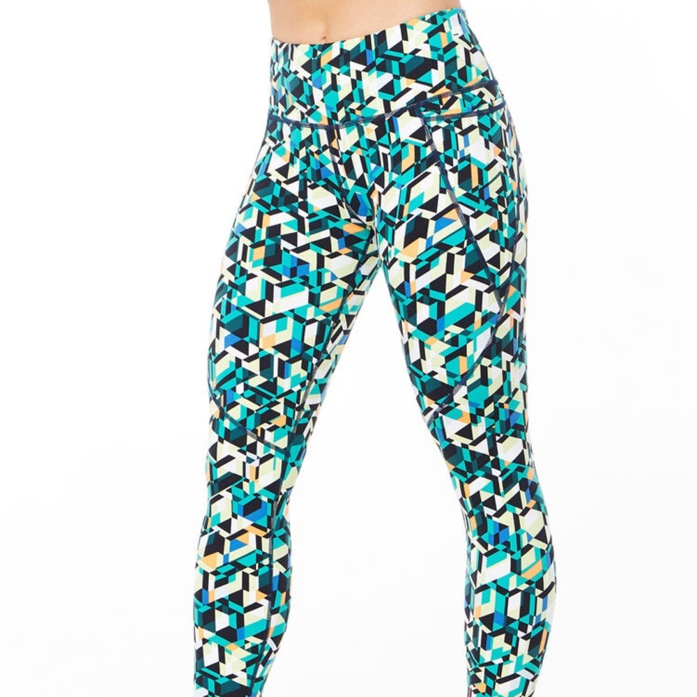Sweaty Betty 7/8 workout legging yoga pant green geo maze